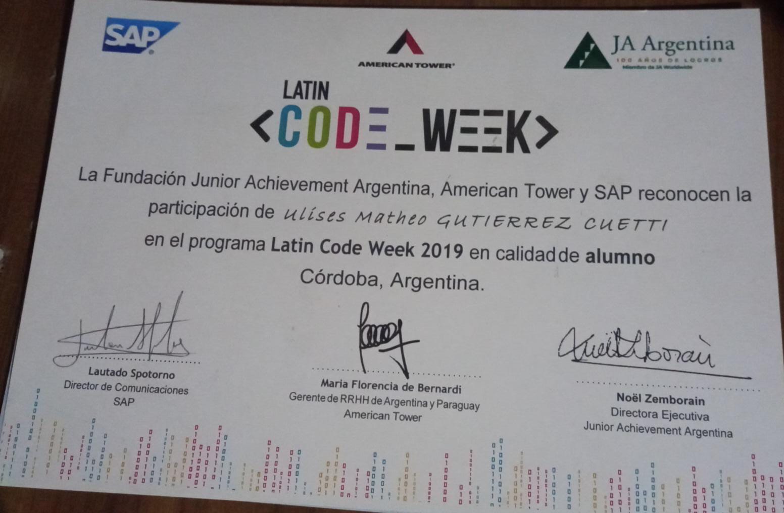 Certificado Latin Code Week