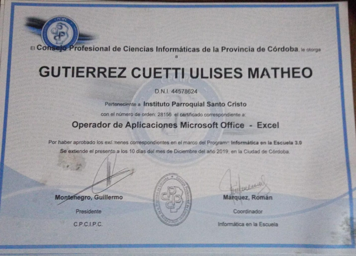 Certificado Excel
